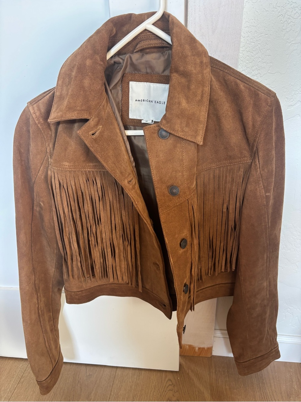 American Eagle Outfitters Brown Suede Fringe Jacket